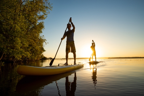 Men,,Friends,Sail,On,A,Sup,Boards,In,A,Rays