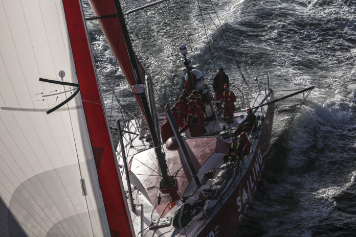Racing down the coast of Portugal early in Leg 2 of The Ocean Race Europe from Cascais, Portugal, to Alicante, Spain.