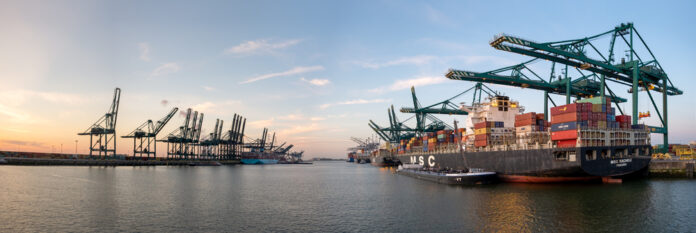 Antwerp,,Belgium,Â,25,May,2020:,Panoramic,View,Of,Harbor